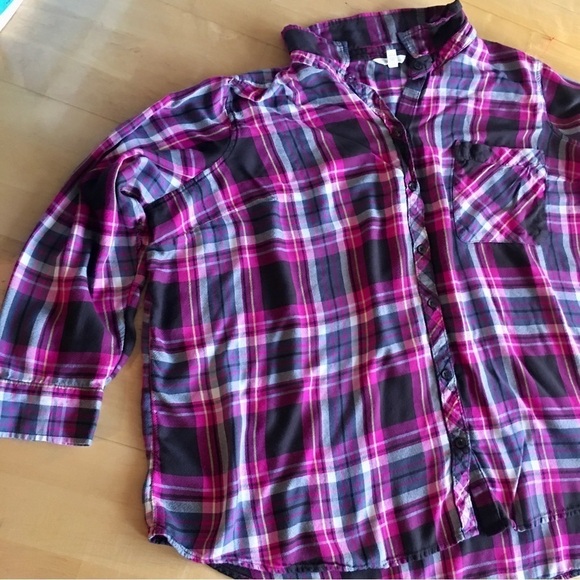 Terra & Sky Plaid Button Down Blouse, Pink, Black, Size 4X - Picture 17 of 17